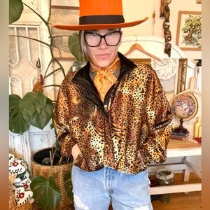 Vintage BIG CATS Tiger Print Reversible Statement Mob Wife Zip Up Jacket